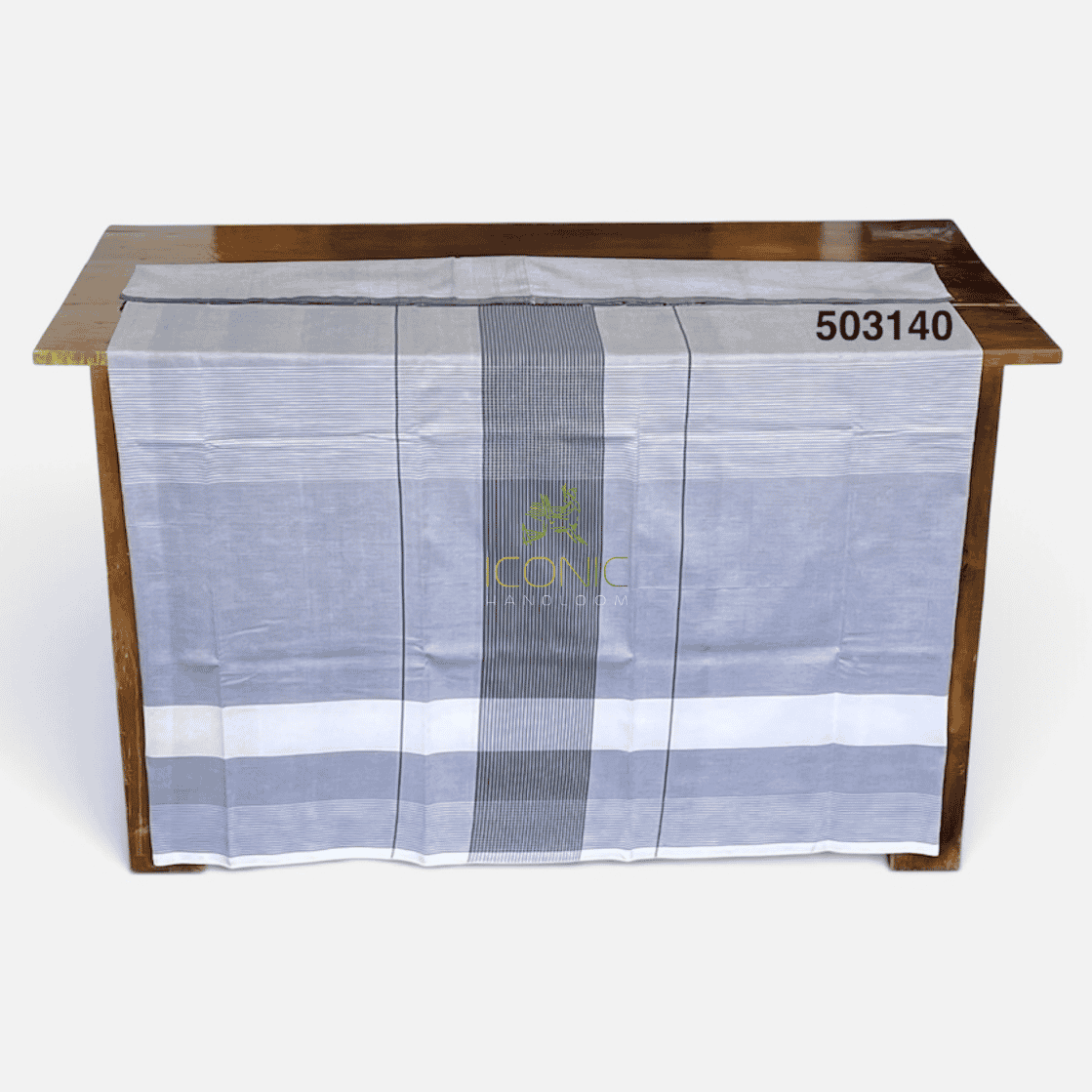 Handloom Cotton Sarong - Silver and Dark Grey with Horizontal Stripes  -  ICS 503140